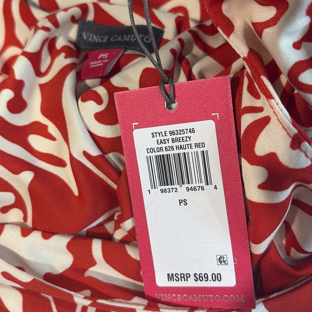 NWT Vince Camuto Easy Breezy Haute Red Ikat Stretch Knit Resortwear Mini Dress - Picture 7 of 8